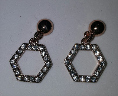 ROSE GOLD PAVÉ HEXAGON HALO DANGLE EARRINGS - LIMITED EDITION