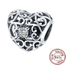 SILVER APRIL SIGNATURE HEART WITH CUBIC ZIRCONIA CRYSTALS ANESIDORA CHARM