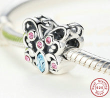 Load image into Gallery viewer, SILVER, BLUE AND PINK CRYSTAL BUTTERFLY ANESIDORA CHARM