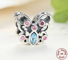 Load image into Gallery viewer, SILVER, BLUE AND PINK CRYSTAL BUTTERFLY ANESIDORA CHARM