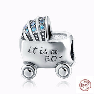 SILVER "IT'S A BOY" BABY CARRIAGE WITH CUBIC ZIRCONIA CRYSTALS ANESIDORA CHARM