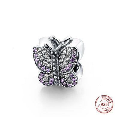 SILVER BUTTERFLY WITH PURPLE AND WHITE CUBIC ZIRCONIA CRYSTALS ANESIDORA CHARM