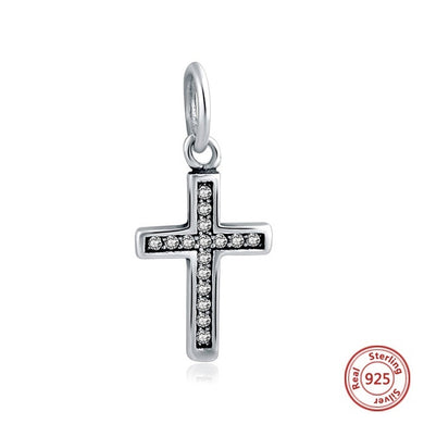 SILVER CROSS WITH CUBIC ZIRCONIA CRYSTALS ANESIDORA CHARM