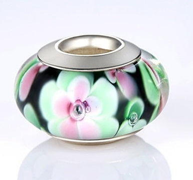 PINK AND GREEN FLOWERS MURANO GLASS ANESIDORA CHARM