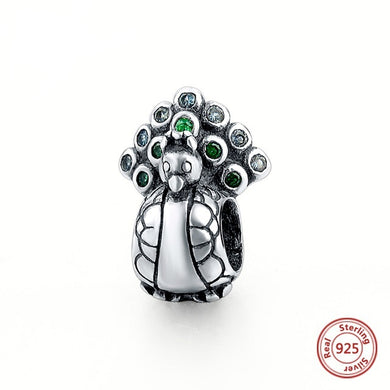SILVER PEACOCK WITH CUBIC ZIRCONIA CRYSTALS ANESIDORA CHARM